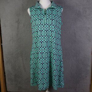Anthonys Resort Wear Dress Small Blue Green Geometric Collared Sleeveless Resort